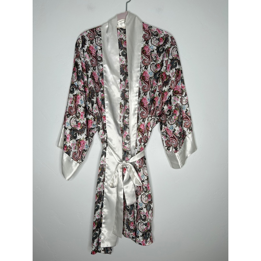 Vintage Victorias Secret Gold Label Satin Robe Knee Length Floral Paisley OS